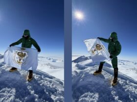 чоловік, сніг, прапор