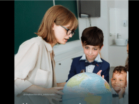 жінка, хлопці, глобус