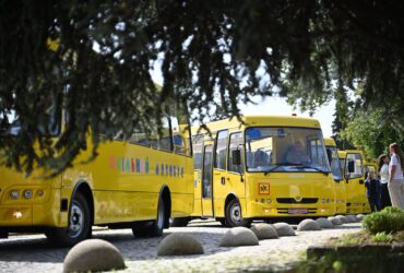 автобуси, дерева, дорога