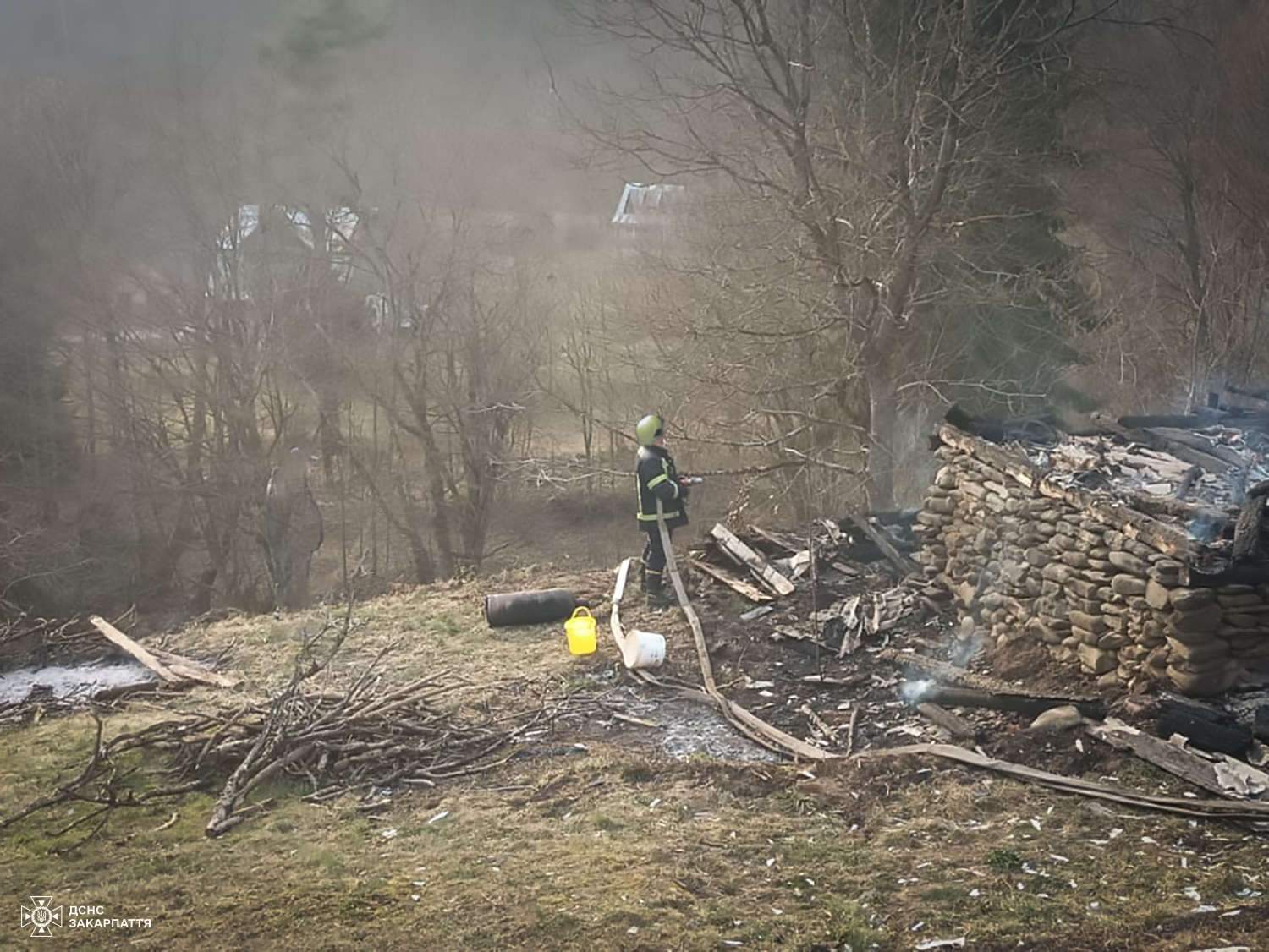 трава, дерева, дим вогнеборець