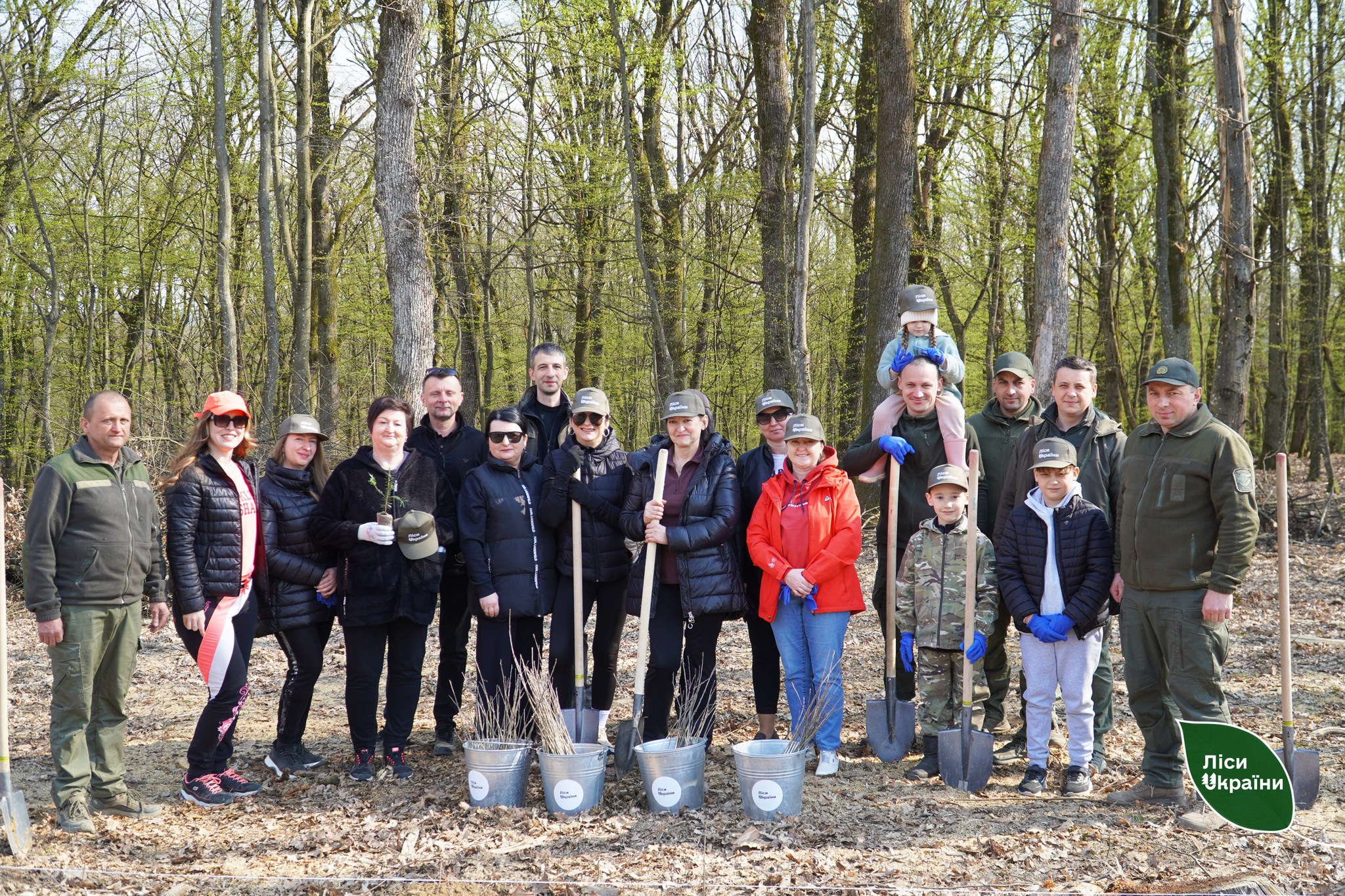 люди, ліс, лопати, відра