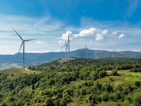 ліс, небо, гори, вітряки