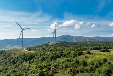 ліс, небо, гори, вітряки