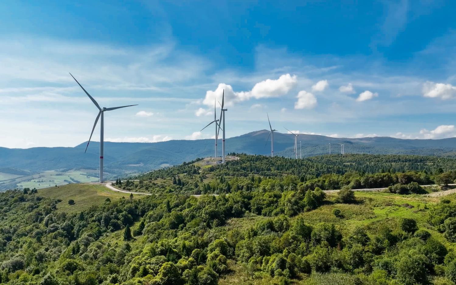 ліс, небо, гори, вітряки