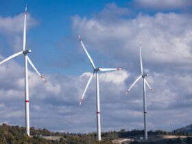 вітряки, небо, хмари, ліс