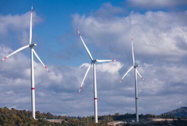 вітряки, небо, хмари, ліс