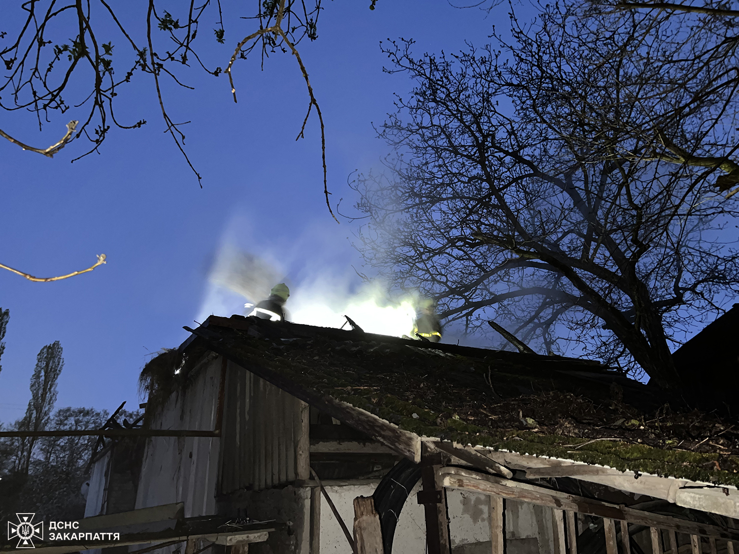 ніч, будинок, вогонь, дерево