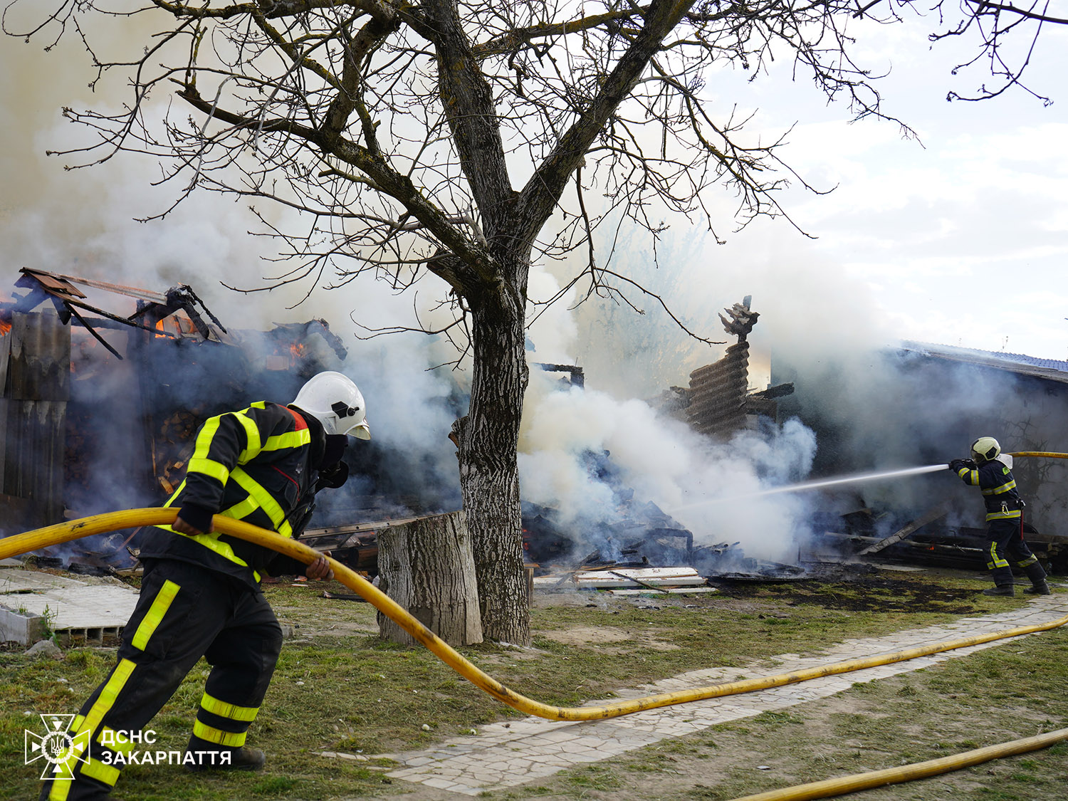 дерево, дим, пожежники, руїни