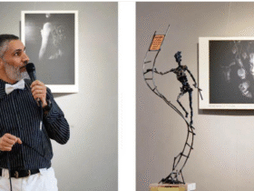 чоловік, стіна, картини